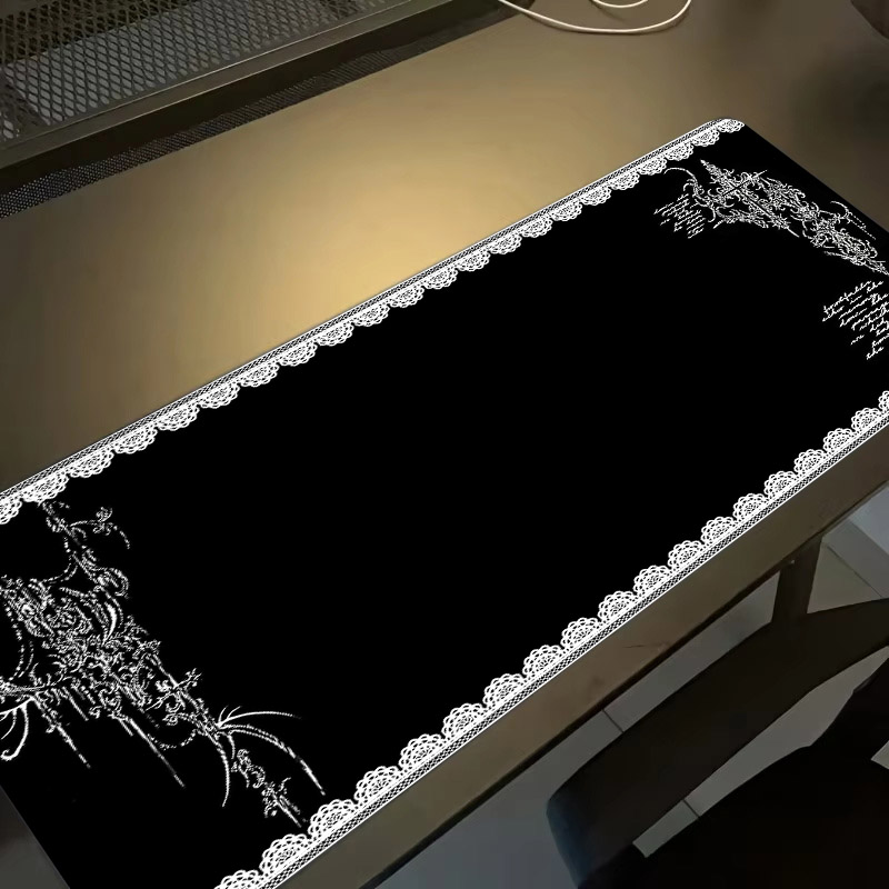Desk Setup Dark - Mouse Pad Dark Style Lace Edge