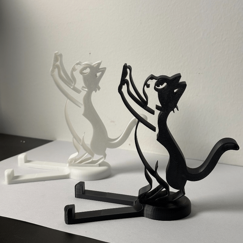 Desk Setup Stand - Abstract Hollow Line Cat Phone Stand