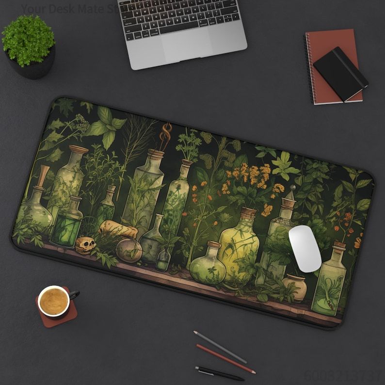 Desk Setup With Plants - Witchy Botanical Potions Plants Desk Decor