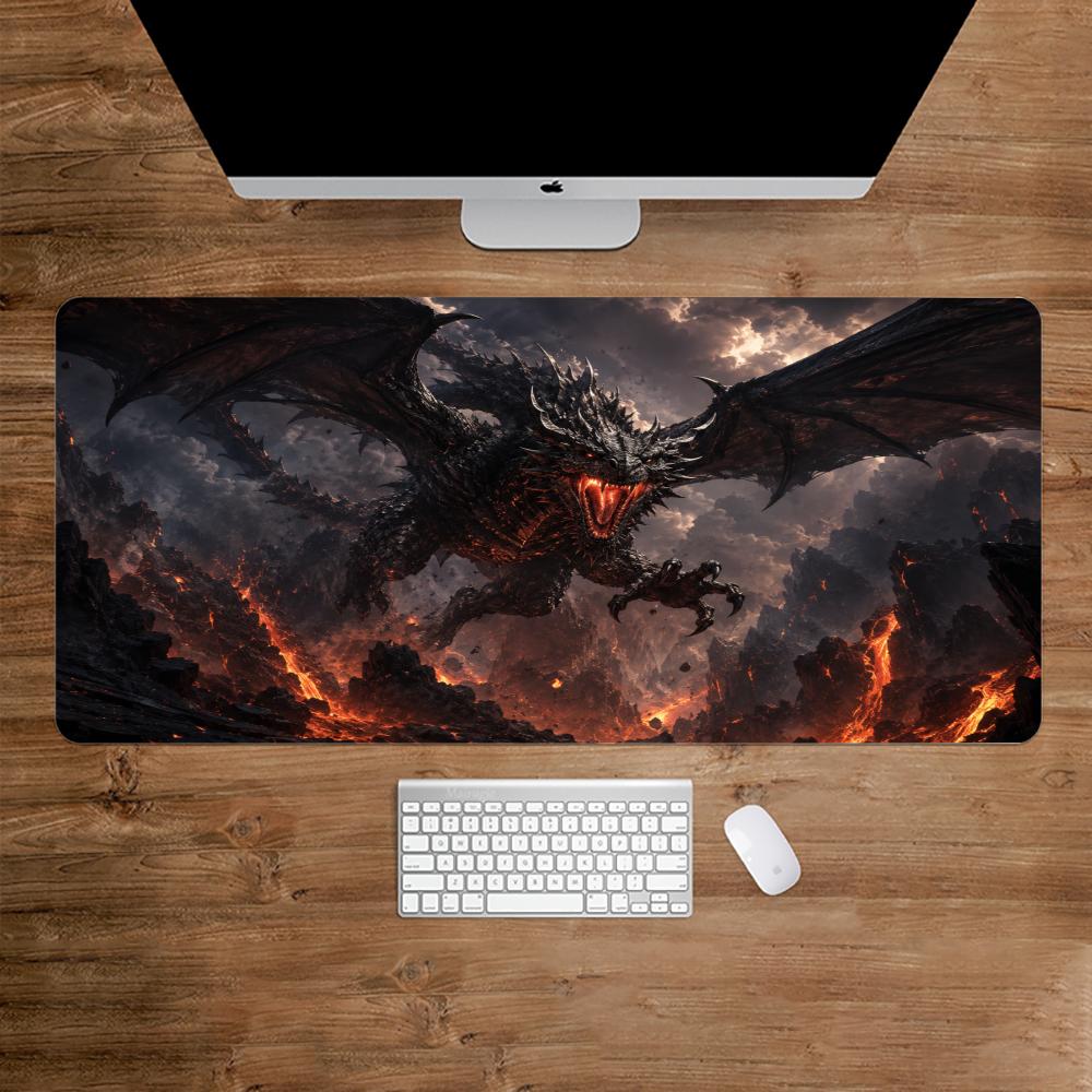 Desk Setup Gaming And Work - Fiery Dragon Mouse Pad Desk Accessories