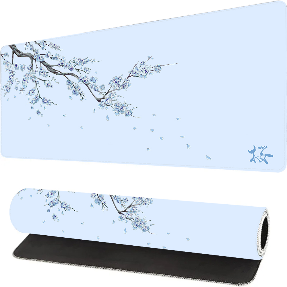 Desk Setup Blue - Japan Blue Sakura Gaming Mouse Pad