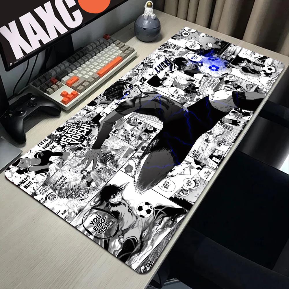 Desk Setup Blue - Black And White Anime Mouse Pad