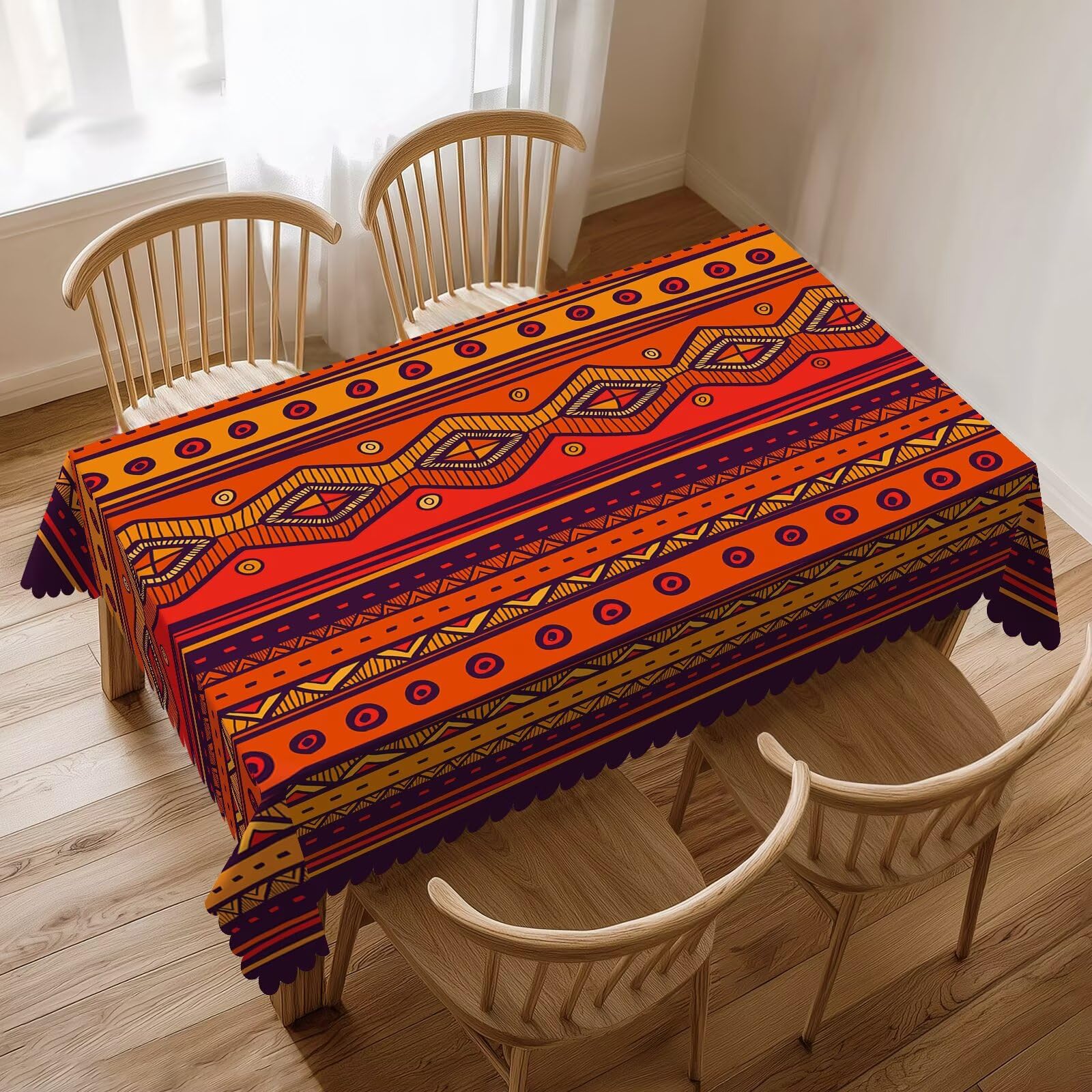 Desk Setup Wallpaper - Ethnic Tablecloth Orange Abstract Tribal Borders