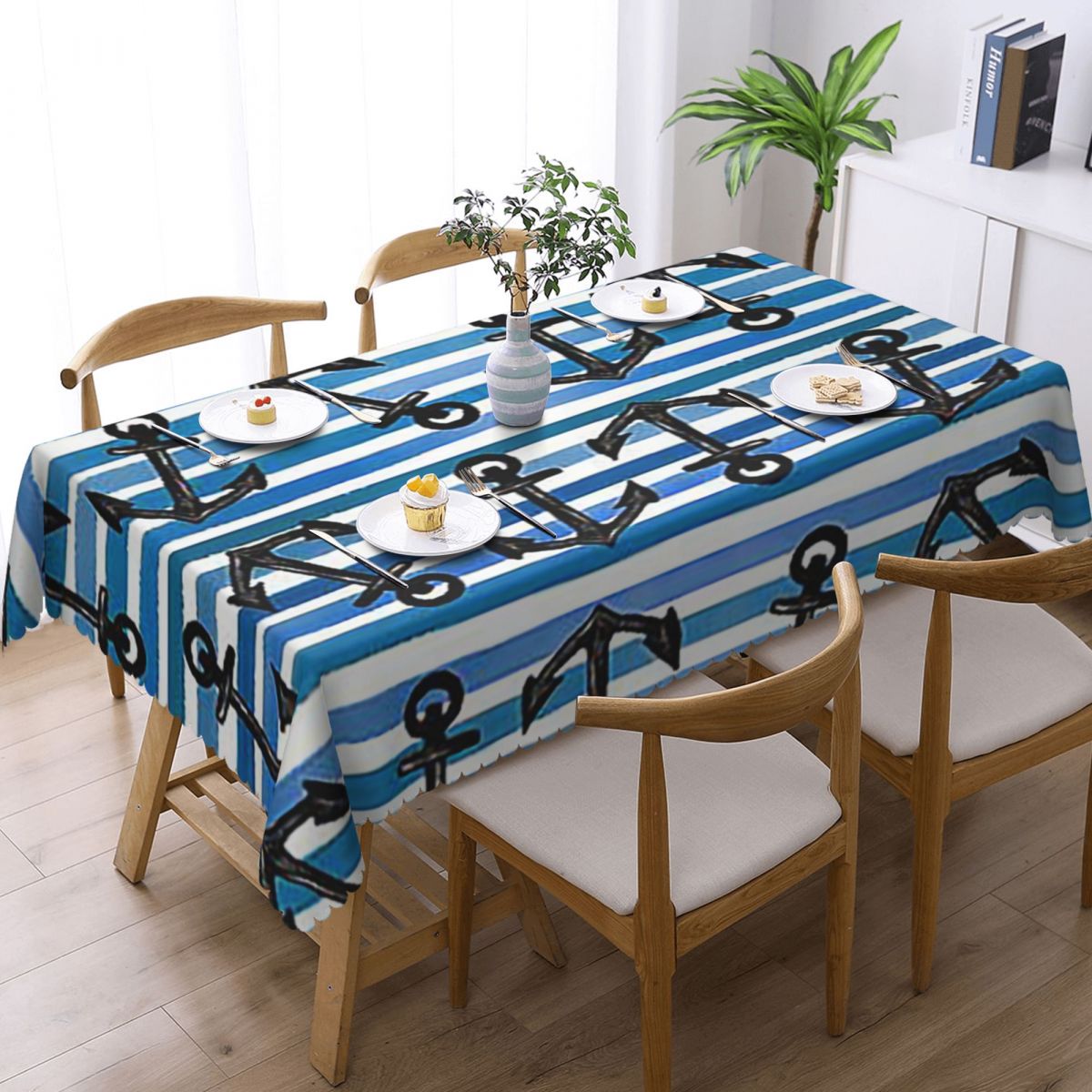 Desk Setup Wallpaper - Nautical Blue Anchors Rectangular Waterproof Tablecloth