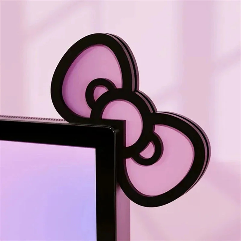 Setup Desk Monitor - Kawaii Pink Acrylic Bow Monitor Decor