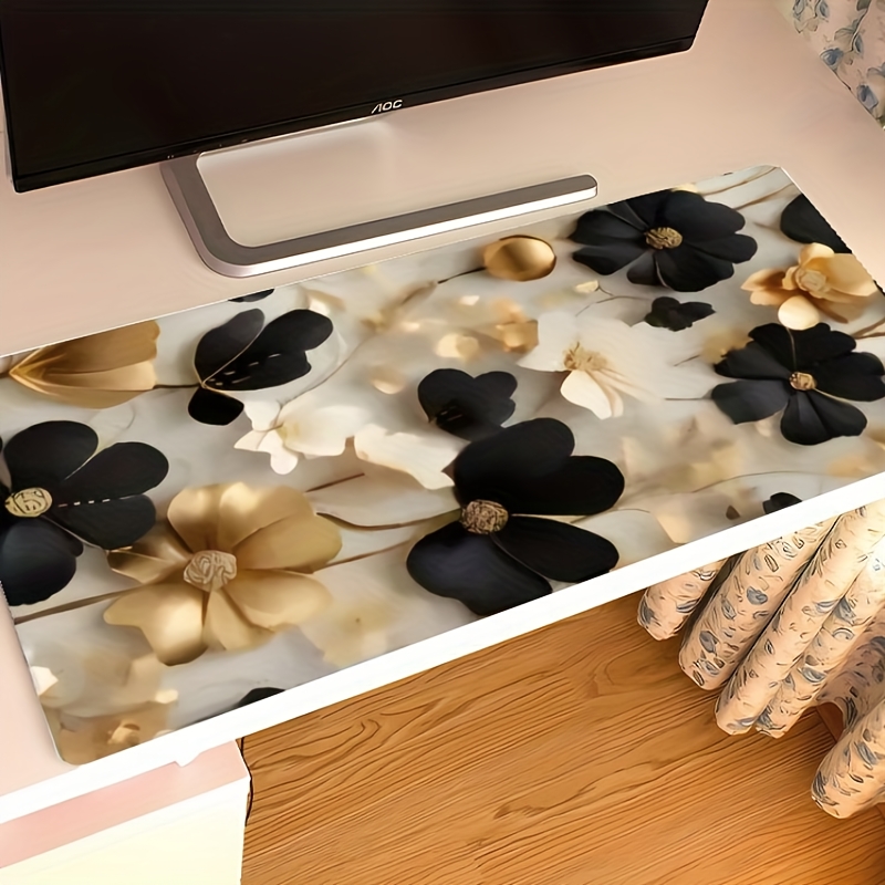 Desk Setup Gaming And Work - Black and Gold Floral Large Desk