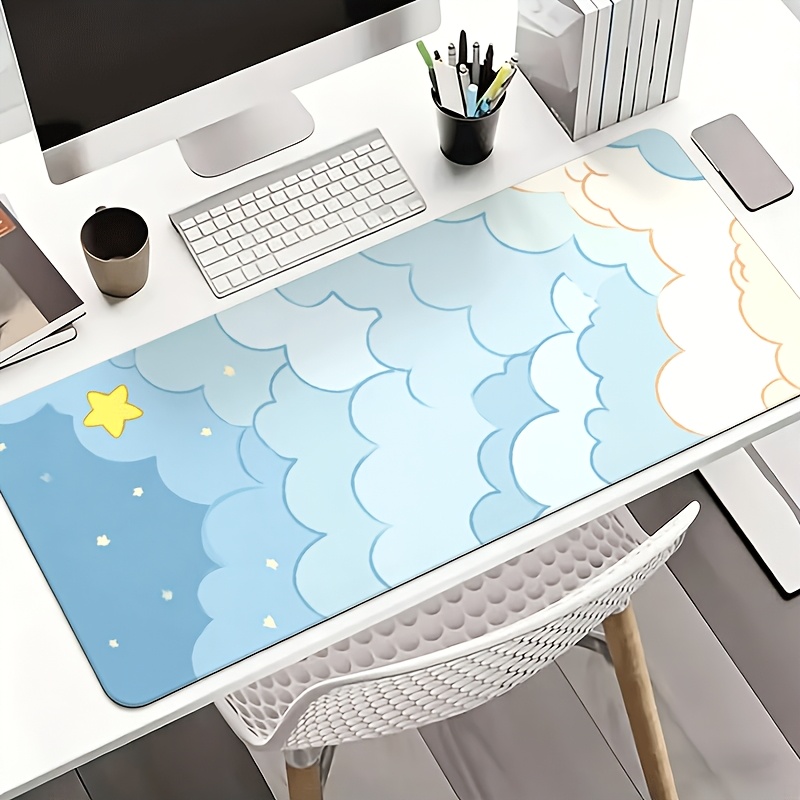 Desk Setup Blue - Soft Blue Cloud & Gold Star