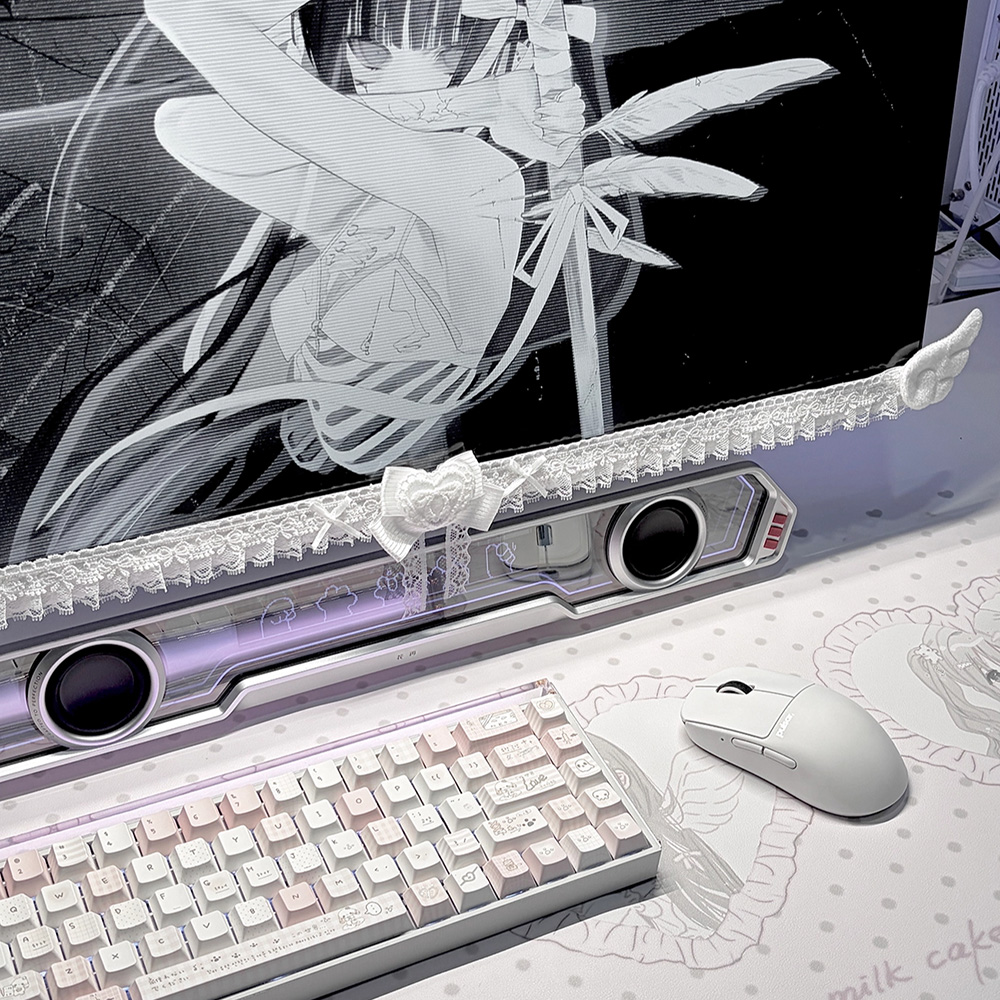 Setup Desk Monitor - Cute White Lace Monitor Decorative Strap