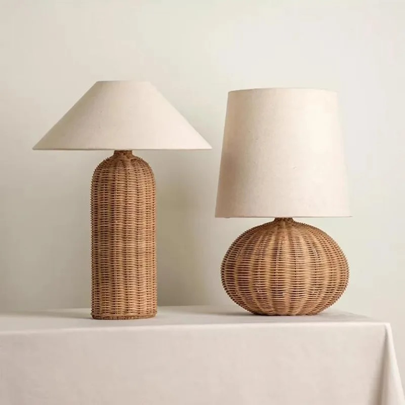 Desk Setup Wallpaper - Wabi-sabi Vintage Rattan Table Lamp Homelike