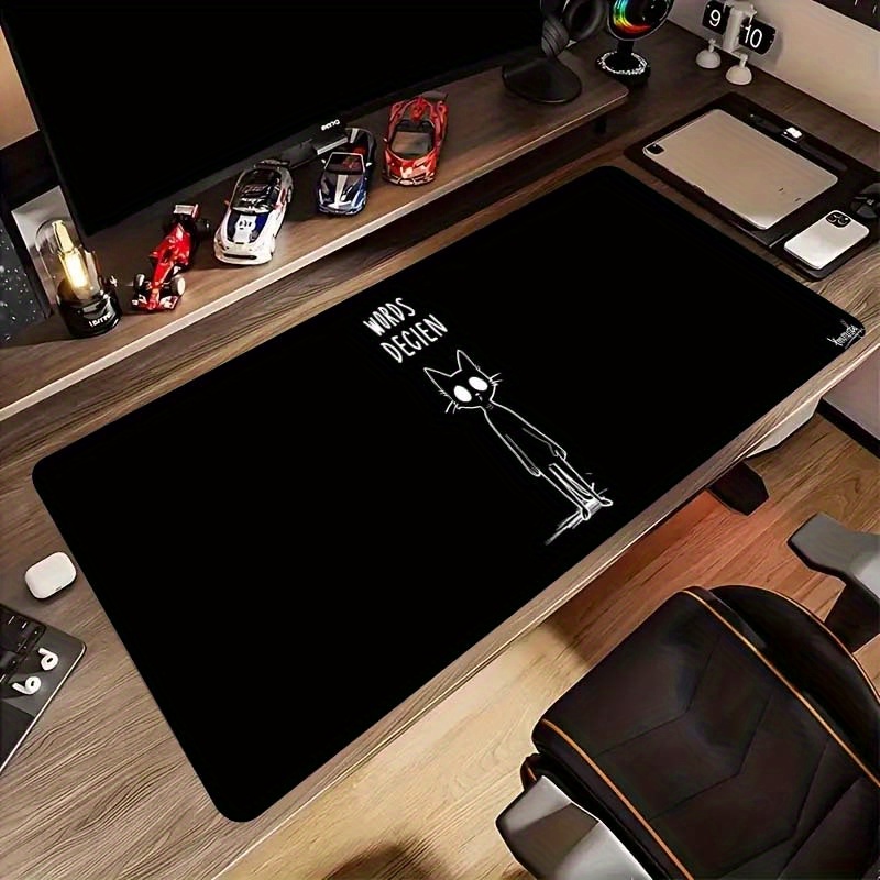 Desk Setup Gaming And Work - Funny Sketch Cat Words Decien Black