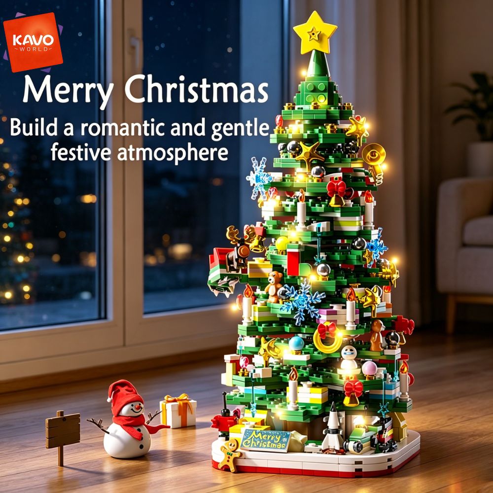 Desk Setup Gift Ideas - KAVOWORLD 1024pcs Christmas Tree Building Bricks