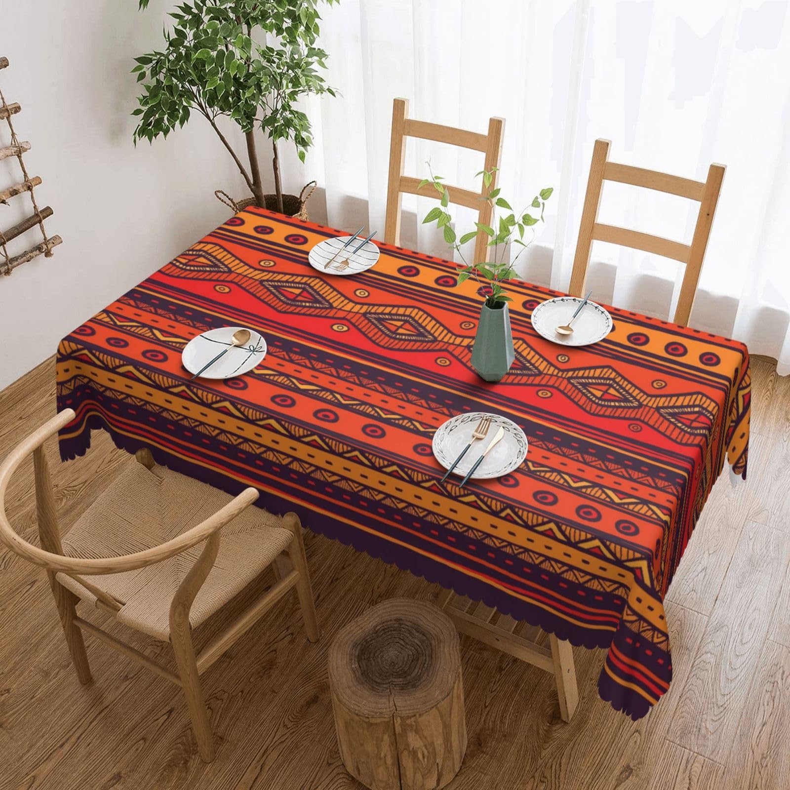 Ethnic Tablecloth Orange Abstr - Desk Setup Wallpaper ulasan dan harga