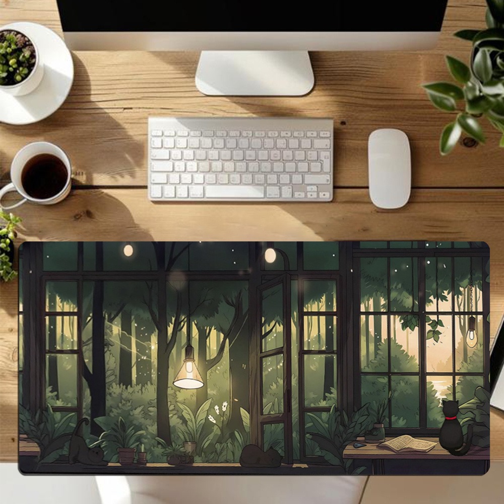 Cute Lofi Desk Mat - Green Pla - Desk Setup With Plants ulasan dan harga
