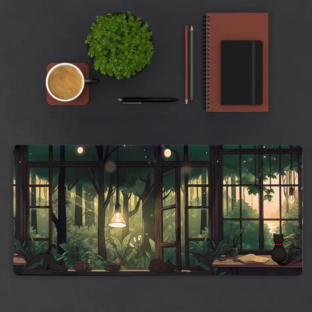 Cute Lofi Desk Mat - Green Pla - Desk Setup With Plants ulasan dan harga