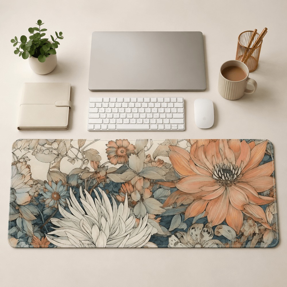 Retro floral table mat, featur - Desk Setup With Plants ulasan dan harga