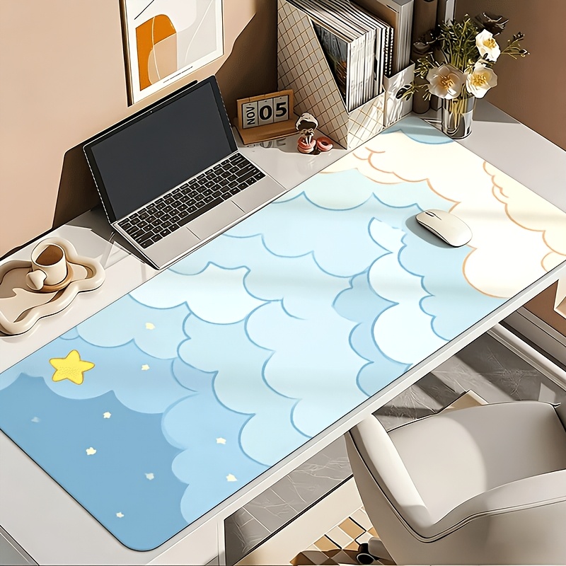 Soft Blue Cloud & Gold Star Mo - Desk Setup Blue ulasan dan harga