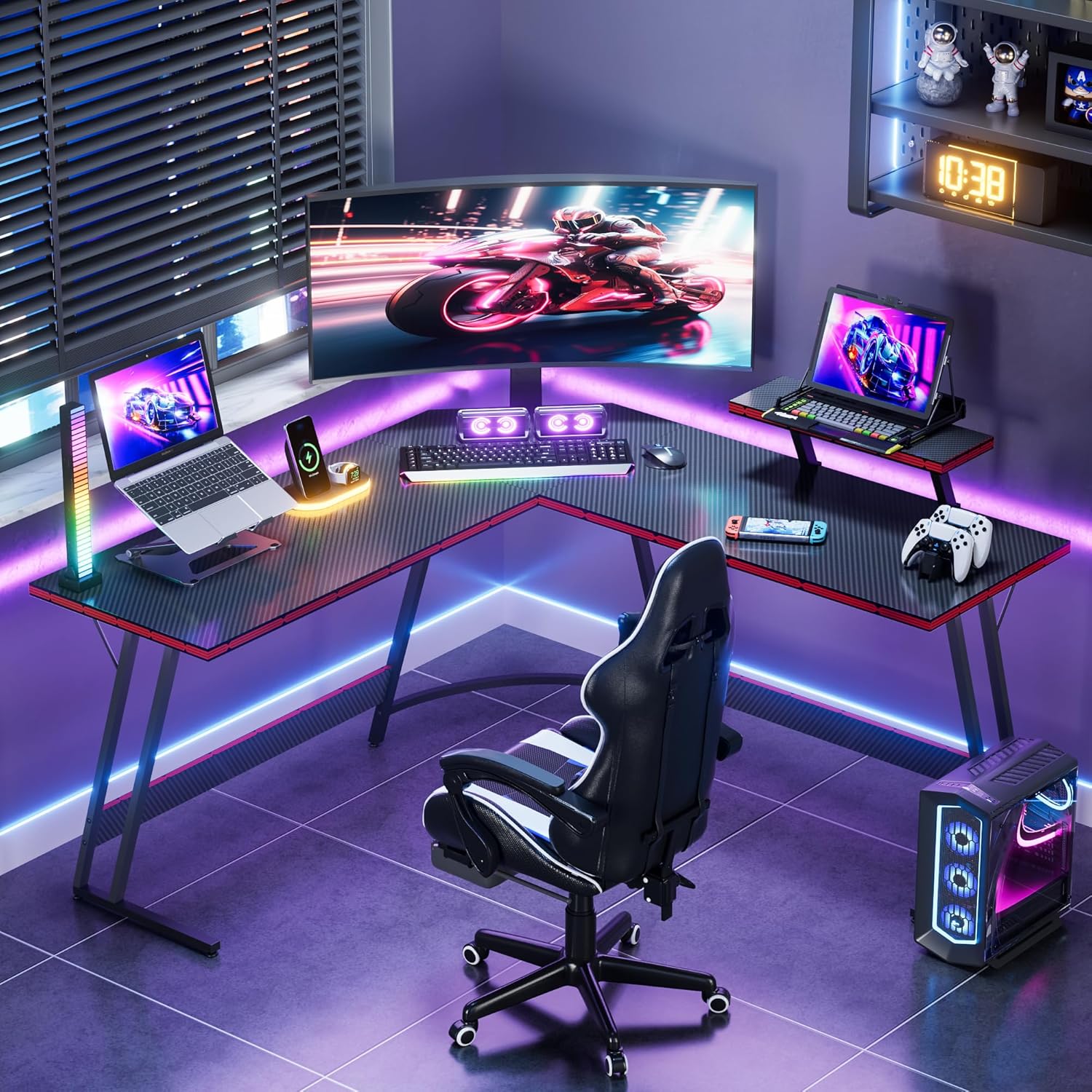 L-Shaped Adjustable Gaming Des - Setup Desk Monitor ulasan dan harga