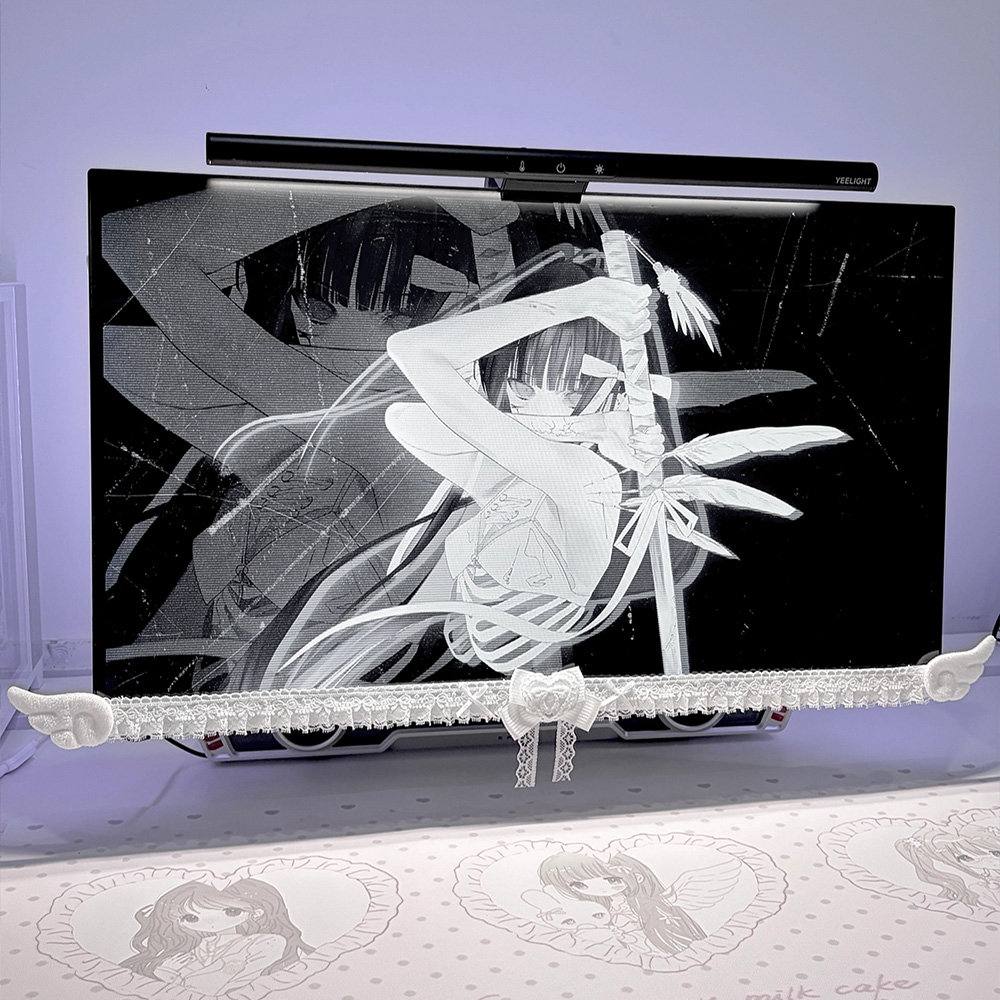 Cute White Lace Monitor Decora - Setup Desk Monitor ulasan dan harga
