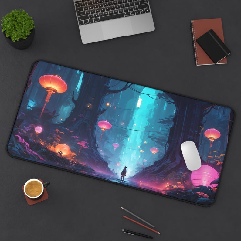 Mushroom Forest Desk Pad， Plan - Desk Setup With Plants ulasan dan harga