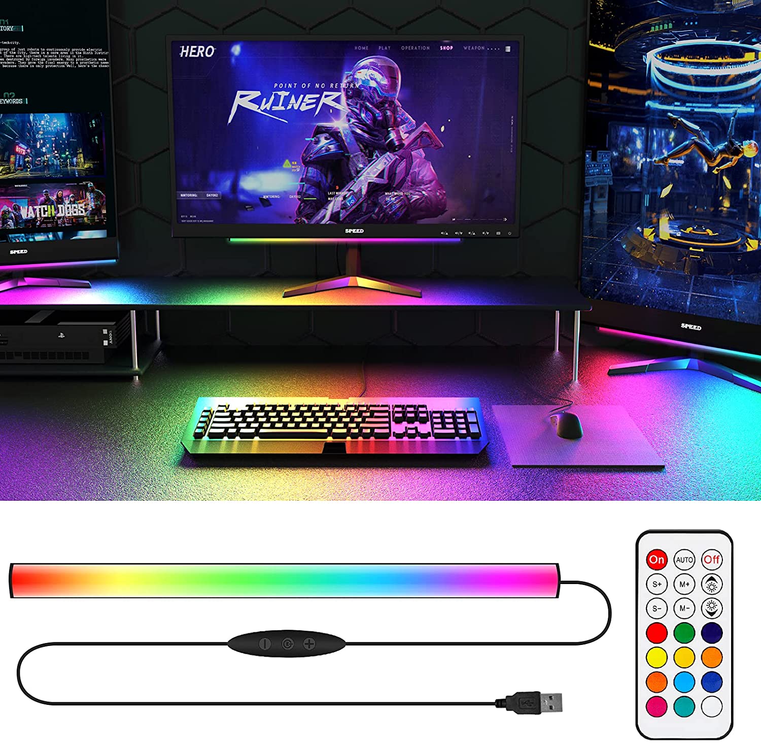 Under Monitor Light Bar RGB Dr - Setup Desk Monitor ulasan dan harga